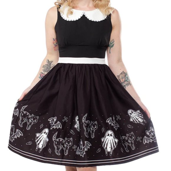Sourpuss Dresses & Skirts - Sourpuss Halloween Dress - Ghosts Cat Bat Swing Retro 60s Pinup Rockabilly Punk